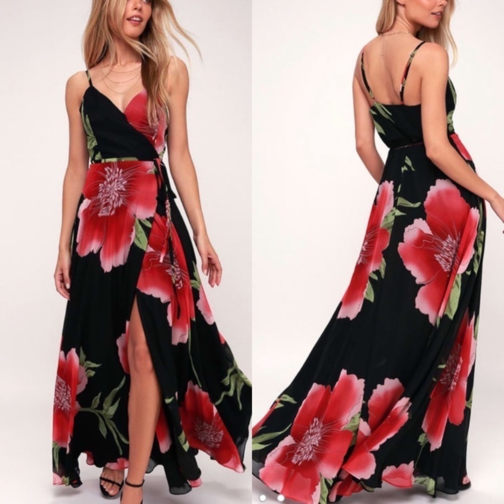 Lulu’s BLOSSOMING BELLE BLACK FLORAL PRINT MAXI